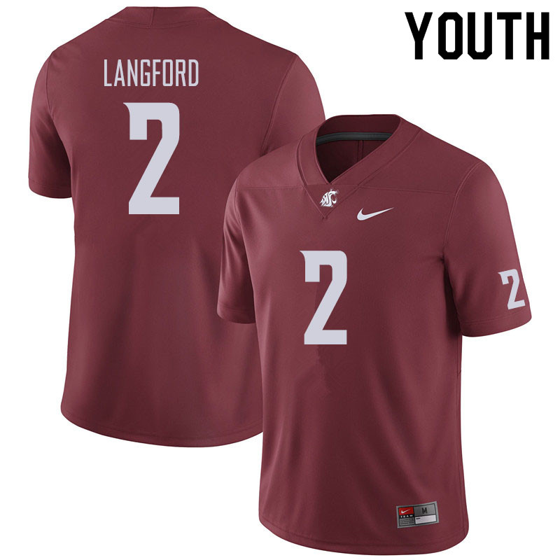 Youth #2 Derrick Langford Washington State Cougars Football Jerseys Sale-Crimson